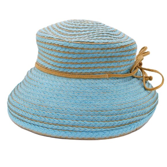 Eric Javits Teal & Brown Straw Wide Brim Hat | Water-Repellent | GUC - Picture 2 of 11